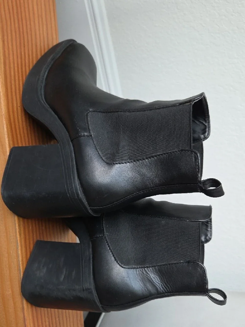 MIA Black Platform Chelsea Ankle Chunky Boots Block Square Heel Toe Leather